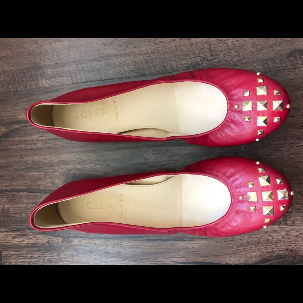 JCrew Red leather ballet flats